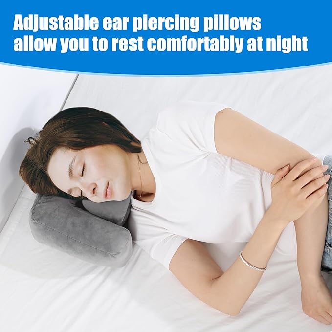 BALAPET Ear Pillow，Ear Piercing Pillow for Side Sleepers with Adjustable Ear Holes， Memory Foam Comfort Side Sleeper Pillow for Ear Pain, Earplugs, and Headphone，Ear Guard Pillow