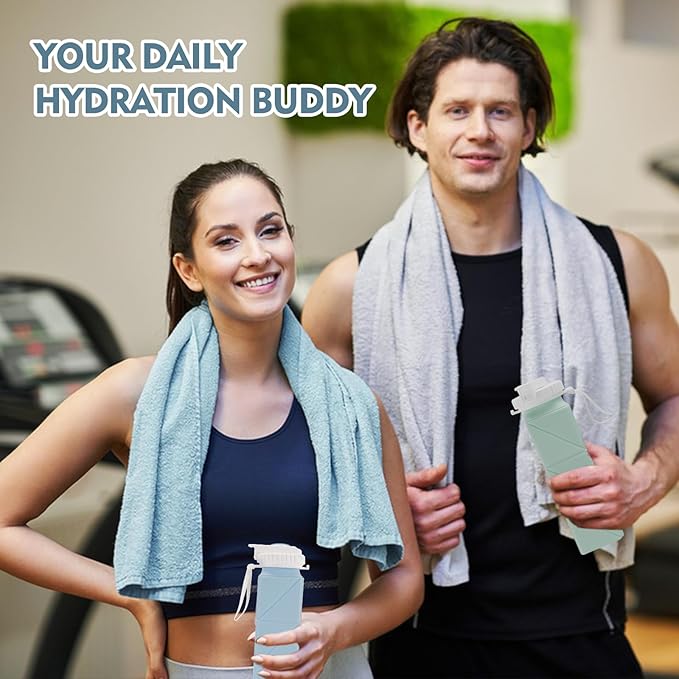 20 oz Water Bottle Collapsible | BPA Free Leakproof Lightweight Foldable Silicon Water Bottles | Twistable Water Cup | for Travel Gym Hiking Outdoor Camping Running Cycling Sports (Gray)