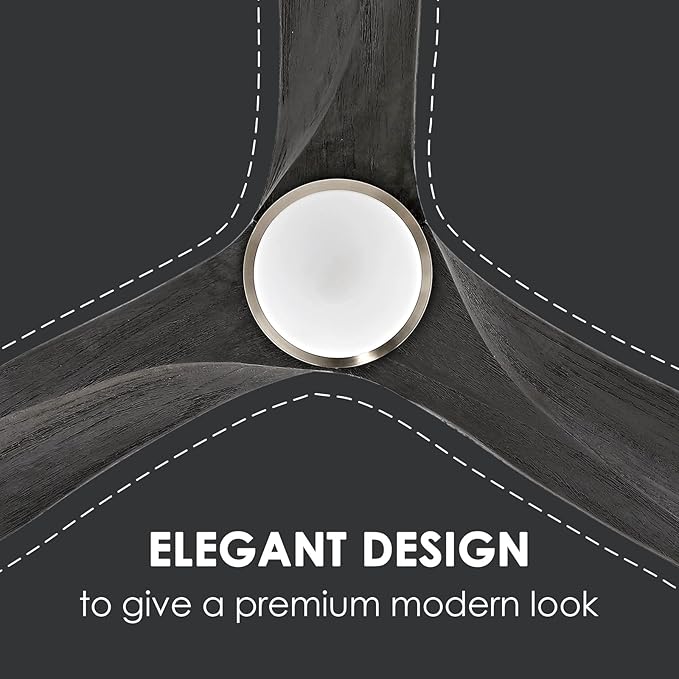 WINGBO 60 Inch DC Ceiling Fan with Lights and Remote Control, 3 Reversible Carved Wood Blades, 6-Speed Noiseless DC Motor, Modern Ceiling Fan in Brushed Nickel Finish with Gray Blades