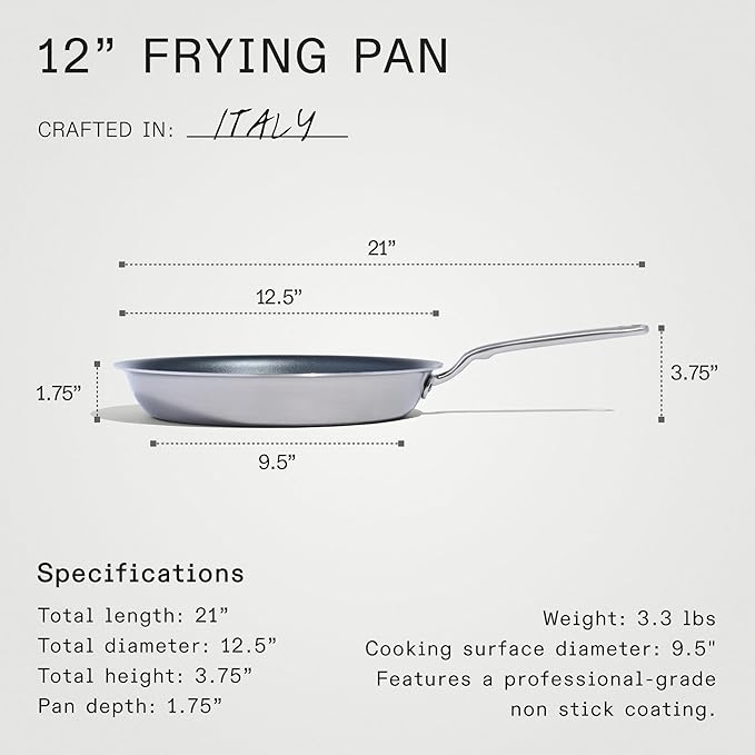 Made In Cookware - ProCoat 12" Non Stick Frying Pan (Graphite) - 5 Ply Stainless Clad Nonstick - Professional Cookware - Crafted in USA - Induction Compatible