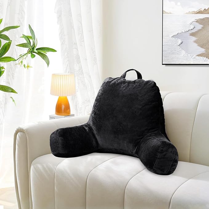Sasttie Reading Pillow for Sitting in Bed Adult, Velvet Back Pillow for Bed Sitting Up, Backrest Back Support Chair Pillow, College Dorm Essentials for Girls and Boys, Black