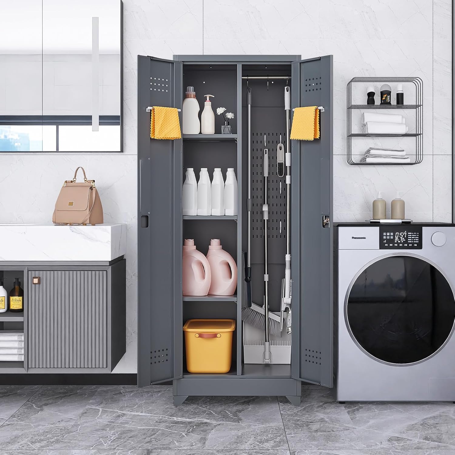 Storage Cabinet,Metal Locking Cabinets with Doors and Shelves,Functional Garage Storage Cabinet for Garage, Home Office,Gray