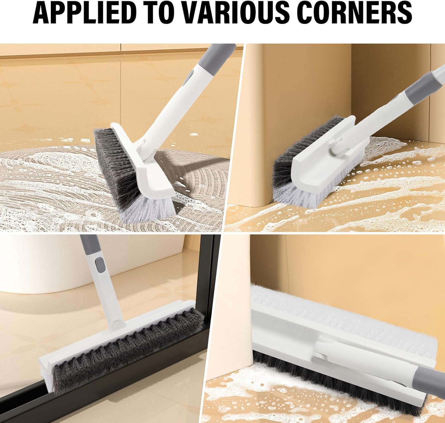 Scrub Brush Floor Brush with Long Handle,Double-Sided V-Shaped Scrub Brush，Shower Floor Scrubber for Cleaning, Tile Scrub Brush with Stiff Bristles, 52'