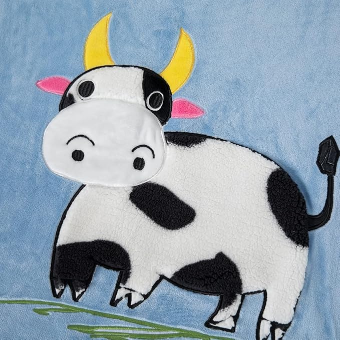 COSUSKET Kids Cow Throw Blanket, 3D Animal Embroidery Sherpa Blanket Girls Boys Gifts
