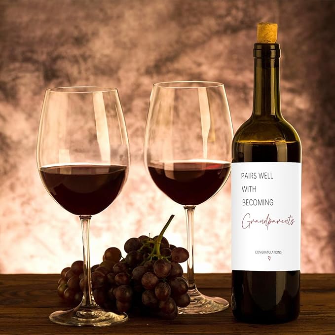 24 Pcs Funny New Grandparent Wine Label New Baby Wine Bottle Labels Pairs Well with Becoming Grandparents Wine Bottle Stickers Pregnancy Announcements Gifts