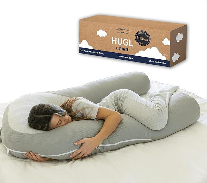 Plufl Hugl Extra Large Cooling Body Pillow for Adults U Shaped Maternity Pillow Great for Side Sleepers & Pregnant Women | Washable Cover | Grey