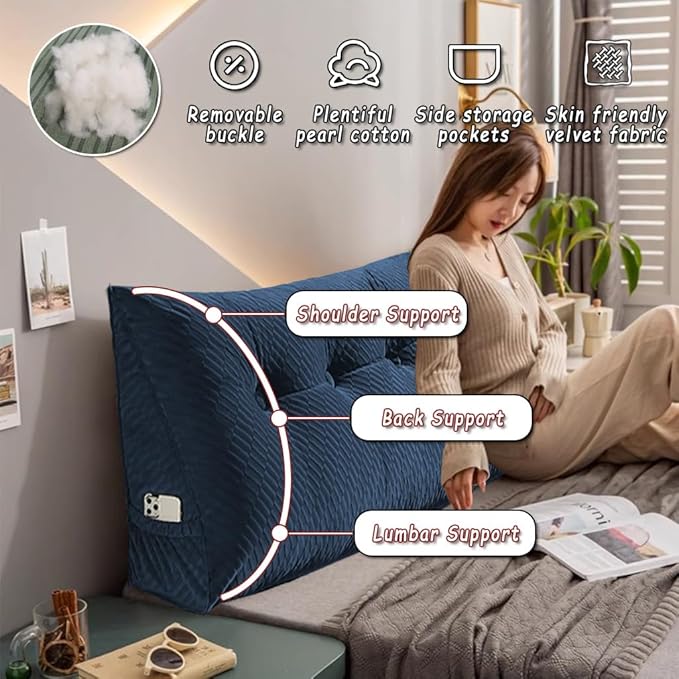 Gradient Velvet Triangular Wedge Pillow, Removable Cover Headboard Pillow for Daybed, Backrest Positioning Support Pillow Cushion Resting Reading Relaxing (Grey, California King(71*20*8in))