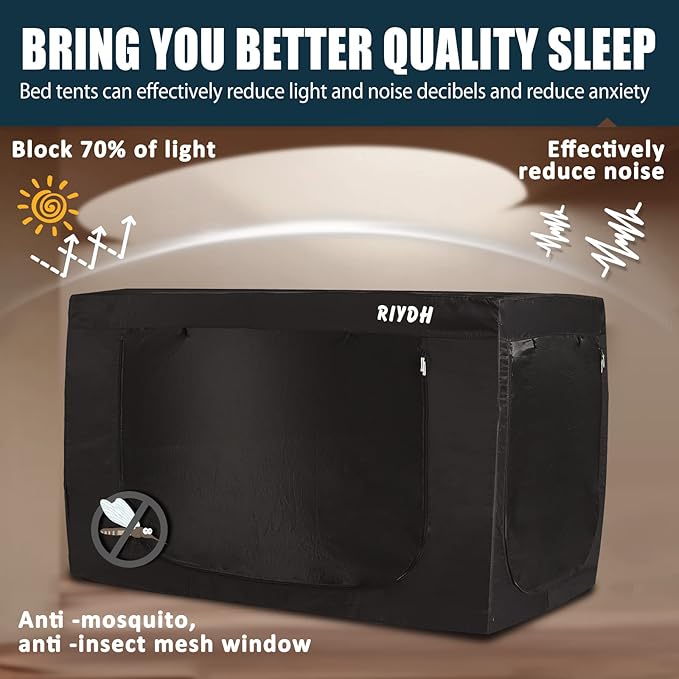 Bed Tent Twin Bed Canopy Tents for Adult - Portable Dream Tent Indoor Sleeping Tents 70% Blackout with 3 Doors Breathable Private Space Tents