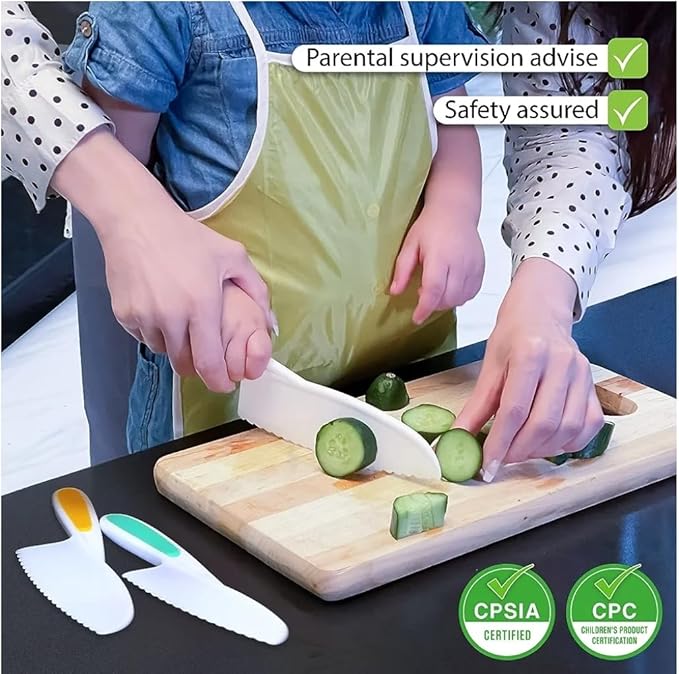Joyo Jr. Knives for Kids 3-Piece Kitchen Cooking and Baking Knife Set: Children's Cooking Knives in 3 Sizes & Colors/Firm Grip, Serrated Edges, BPA-Free Kids' Knives (colors vary)