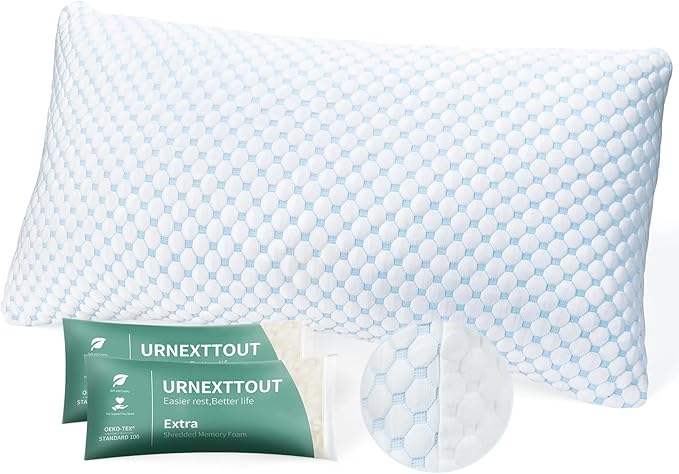 Shredded Memory Foam Pillows Pillow for Side Sleepers Cooling Pillows Stomach Sleeping Pillow King Size Pillows with 2 Extra Fill Blue