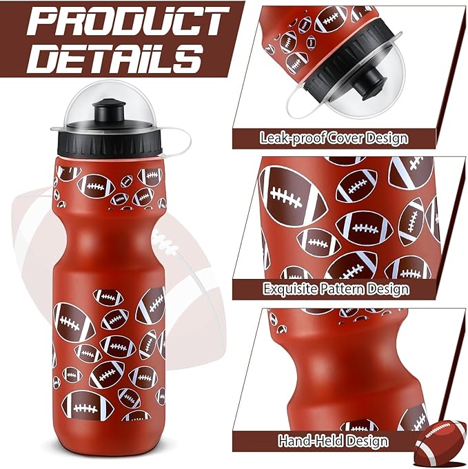 24 Pcs 24 oz Football Water Bottle Bulk and Drawstring Bag Set 12 Reusable Plastic Biking Water Bottle Tumbler 12 Sport Gym Goodie Gift Bag for Party Favor (Brown)