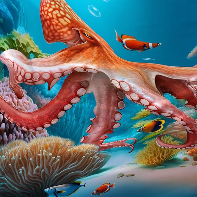 AILONEN Kawaii Octopus Shower Curtain,3D Octopus Turquoise Themed Bath Curtain Cloth Fabric Bathroom 72" W*72" H Inch,12 Pack Hooks for Kids Child,Boho Mandala Ocean Theme Bathroom Curtain