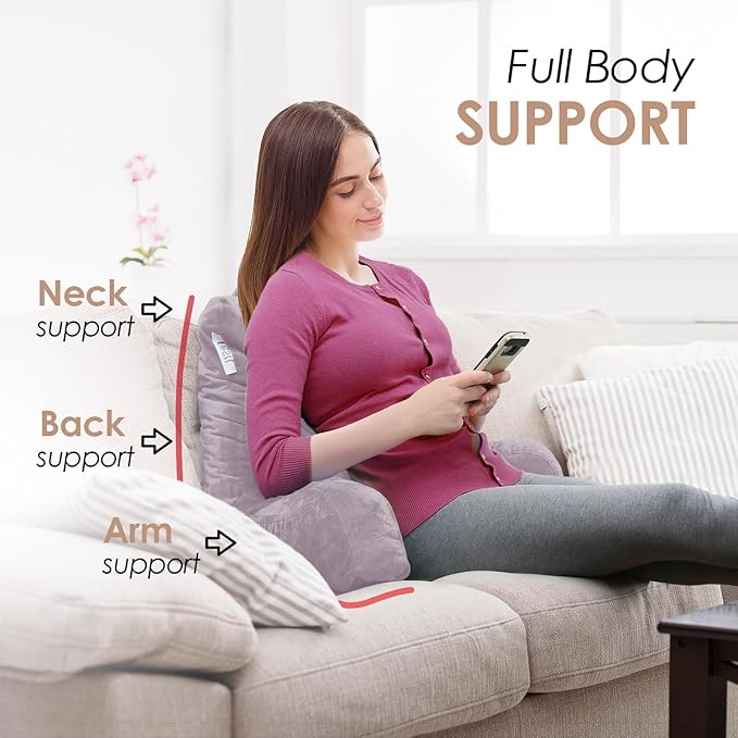 Nestl Reading Pillow Standard Bed Pillow, Back Pillow for Sitting in Bed Shredded Memory Foam Chair Pillow, Reading & Bed Rest Pillows Dusty Purple Back Pillow for Bed Chair Arm Pillow with Pockets