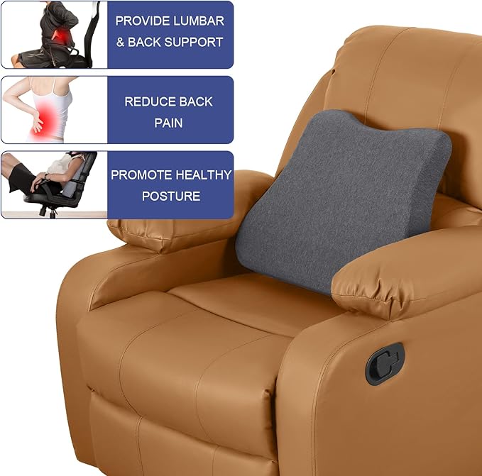 HOMBYS Ergonomic Lumbar Support Pillow for Recliner Chair, Memory Foam Back Support Cushion for Elderly,Back Support Pillow with Dual Extension Straps,Extra Large Lumbar Support Pillow