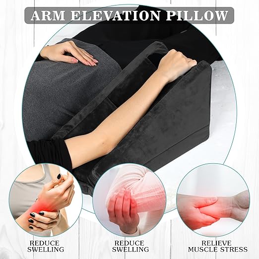 Buryeah Arm Pillow Arm Elevation Pillow with 2 Pockets, Soft Ergonomic Support Pillow for Elbow Arm Rest Wedge Pillow Broken Arm Gifts with High Density Foam for Recovery Sleeping Care(Black)
