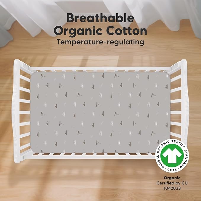 2-Pack Organic Crib Sheets for Boys, Girls - Jersey Fitted Crib Sheet, Baby Crib Sheets Neutral, Crib Mattress Sheet, Cotton Crib Sheets, Breathable Crib Sheet, Baby Mattress Sheets (Savannah)
