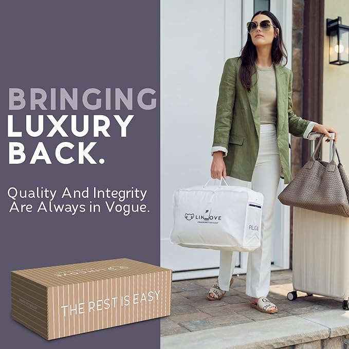 Lincove Signature 100% Natural Canadian White Down Luxury Sleeping Pillow - 800 Fill Power, 500 Thread Count Cotton Shell, Made in Canada, Queen - Medium, 2 Pack