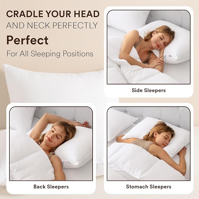 Goose Feather Down Pillows King Size Set of 2, Luxury Soft Feather Pillows for Sleeping, Smooth Down-Proof Fabric, Hotel Collection Bed Pillows Surround Fill Polyester (White, 20"x36")