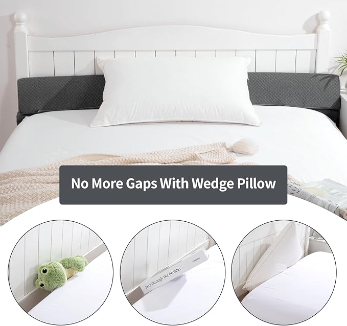 MABOZOO Pillow Wedge for Headboard Gap,Bed Gap Filler Queen Size,Foldable Bed Wedge Pillow for Headboard,Grey Bed Wedge Gap Filler,Foam Mattress Gap Filler,60"x6"x6"