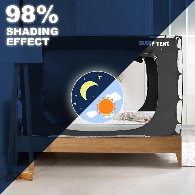 Bed Tent Canopy Twin Size for Adult and Kids Portable Dream Tent Indoor Sleeping Tents 98% Blackout,Breathable Privacy Space on Bed with Three Doors (Mattress Not Included)