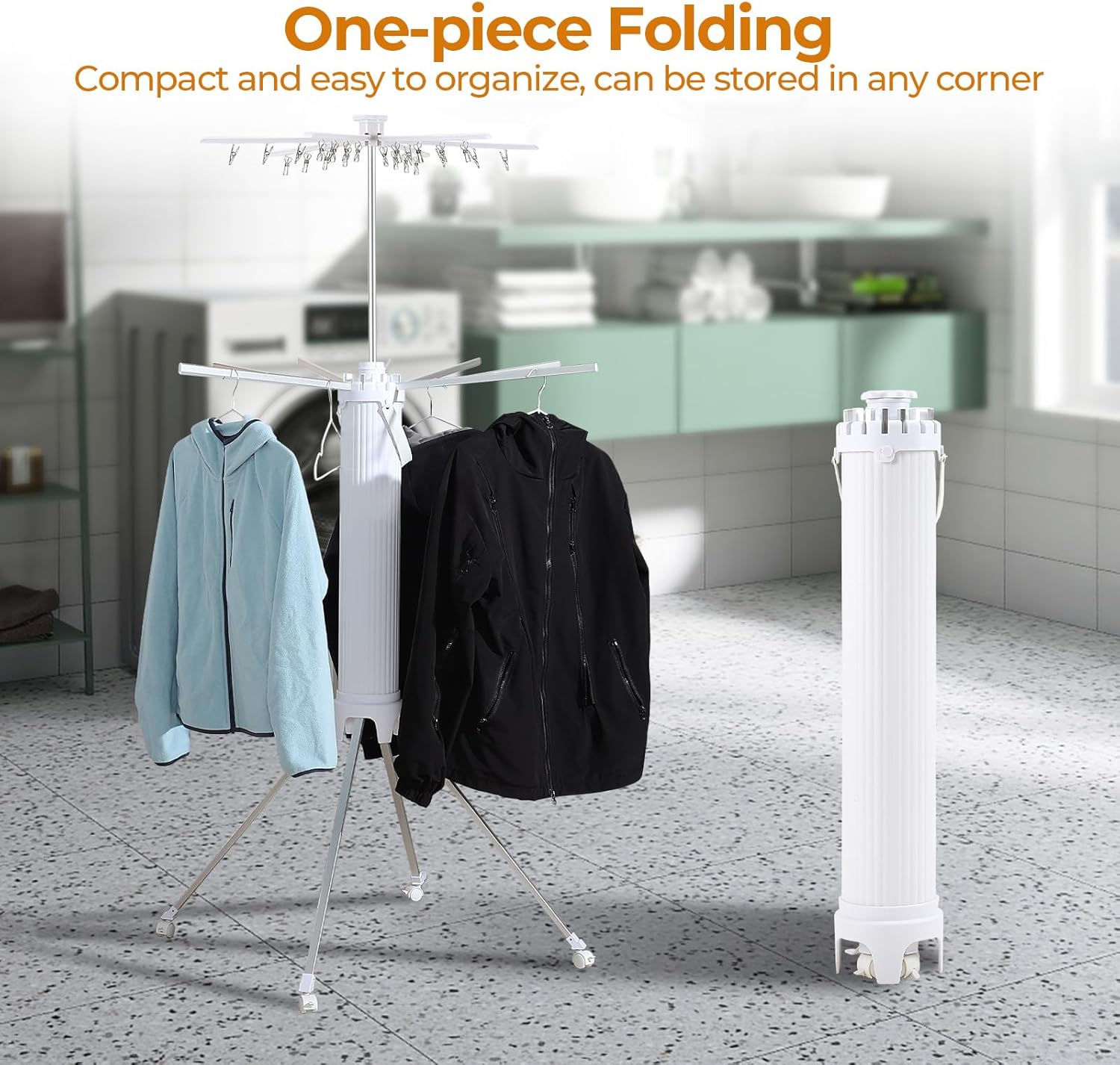 4-Legged Clothes Drying Rack Foldable,2 Tier Portable and Collapsible Space Saving Laundry Drying Rack with 4 Pulleys,Aluminum Dry Rack for Clothes