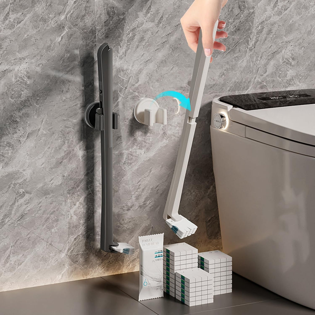 Disposable Toilet Brush with Replaceable Heads, Wall-Mounted Holder, Hygienic Bathroom Cleaning Tool (Dark Grey Toilet Brush + 36 Refills)
