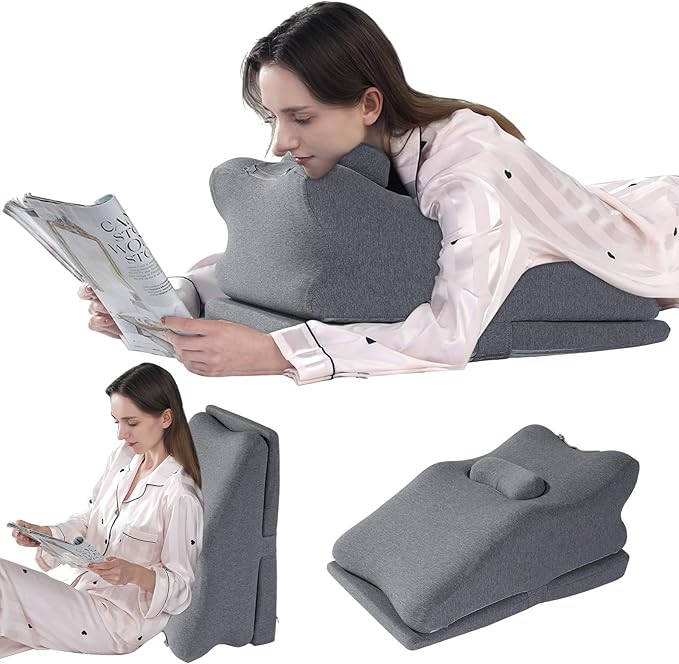 HOMBYS Adjustable Height Face Down Pillow for Sleeping,Reading Wedge Pillow for Headboard,Ergonomic Prone Position Pillow,Memory Foam Pillow for Stomach Sleeper,Back & Neck Pain Relief Incline Cushion