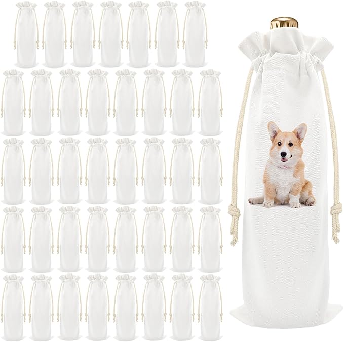 40 Pack Sublimation Wine Bottle Bags Bulk Blank Wine Bottle Gift Bags with Drawstrings Canvas Wine Bags for DIY Heat Transfer Vinyl Halloween Christmas Wedding
