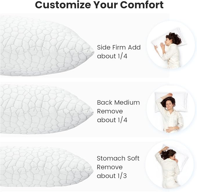 High Cooling Pillow for Hot Sleepers Bed Pillow for Side Sleepers Memory Foam Neck Pillow Queen Pillow with 2 Extra Fill