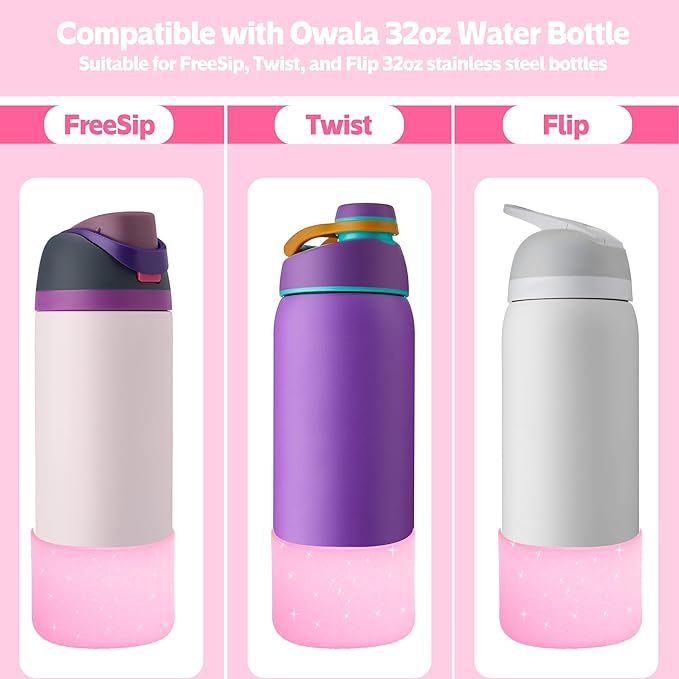 2PCS Silicone Water Bottle Boot for Owala 24oz 32oz 40oz,Anti-Slip Protective Sleeve Bottom Bumper Protector for FreeSip, Twist, and Flip Water Bottles