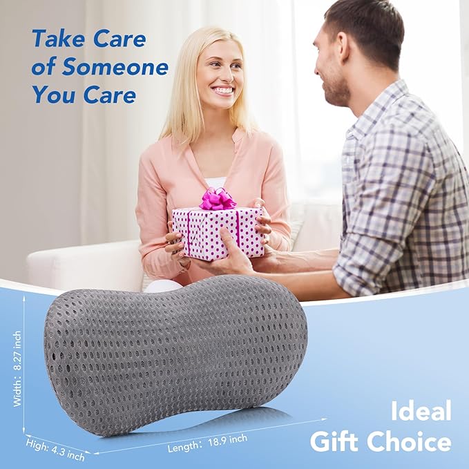 Lumbar Support Pillow Adjustable Traction Height with Heating for Lower Back Pain Relief, Memory Foam Back Pillow, Ideal for Office Chair, Recliner, Car Seat, Bed