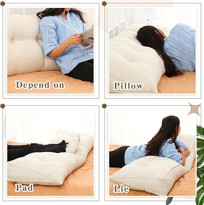 Wenqik Wedge Pillow Triangular Dorm Headboard Bed Rest Reading Backrest Back Support Long Bolster Pillow with Removable Cover for Dorm Room Supplies(Beige,King (79 x 20 x 8 Inch))