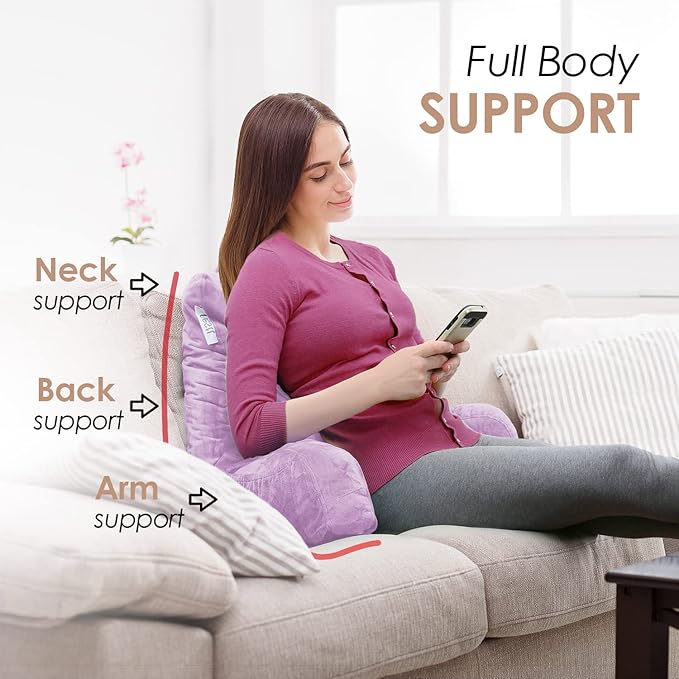 Nestl Reading Pillow for Kids, Small Bed Pillow, Back Pillow for Sitting in Bed, Memory Foam Chair Pillow, Reading & Bed Rest Pillows, Lavender Back Pillow for Bed, Arm Pillow with Pockets