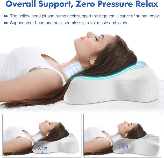 Cervical Neck Pillow, Side Sleeper Pillow for Neck Shoulder Pain Relief, Contour Memory Foam Cooling Pillow for Back Stomach Sleepers, Ergonomic Orthopedic Pillow