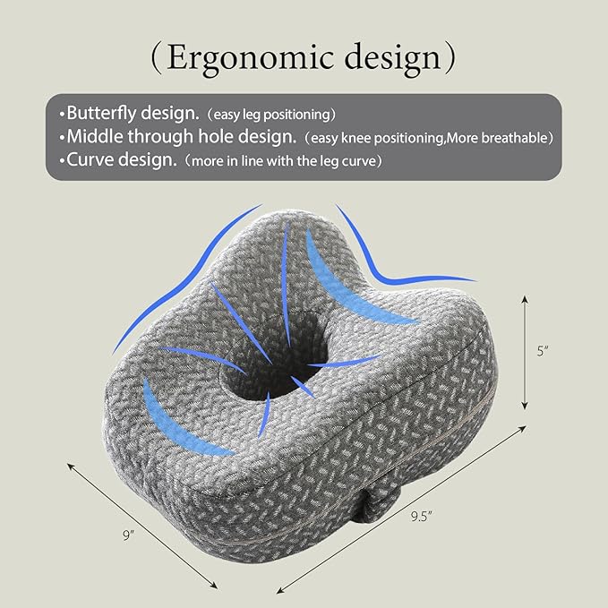 Knee &Leg Pillow for Side Sleepers-Mermory Foam Pillow for Between Legs-Sciatica Pain Relief-Knee,Legs and Back Relief. (grey), DC-0888