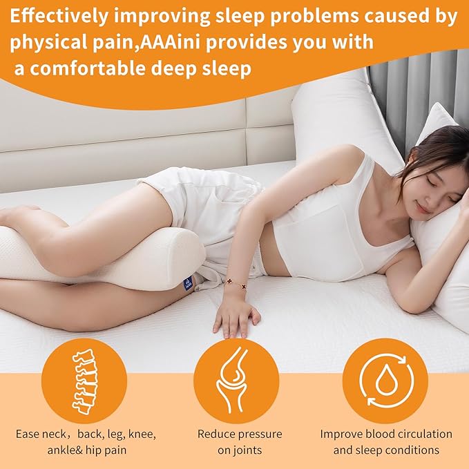 Half Moon Bolster Knee Pillow, Back Pain Relief Memory Foam Leg Pillow, Semi Roll Round Lumbar Leg Wedge for Side Sleepers - Reducing Head Neck Spine Hip Pressure - XL