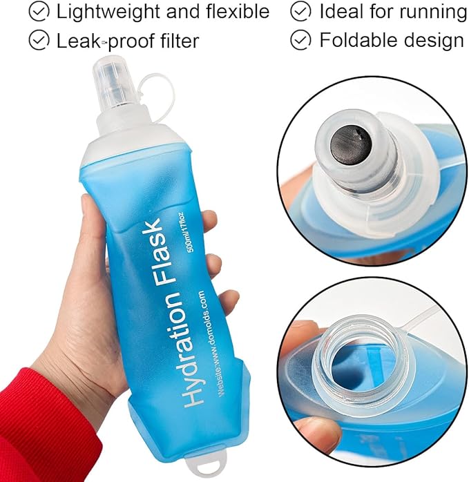 250ml Soft Flask, TPU Collapsible Soft Water Bottle for Hydration Pack, Running Vest, Folding Water Bottle for Hiking Cycling Climbing-1Pcs, Blue