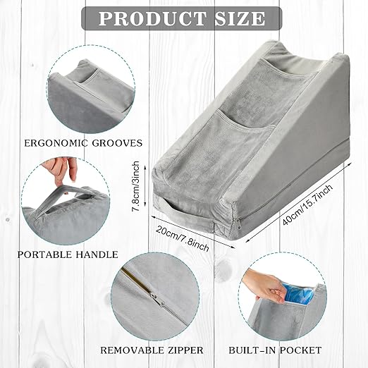 Buryeah Arm Pillow Arm Elevation Pillow with 2 Pockets, Soft Ergonomic Support Pillow for Elbow Arm Rest Wedge Pillow Broken Arm Gifts with High Density Foam for Recovery Sleeping Care(Gray)