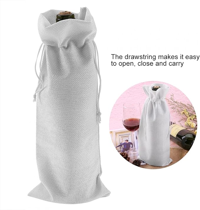 12pcs Wine Bags for Wine Bottles Gifts, Wine Gift Bag Wine Bottle Gift Bags Simple Linen Fabric Wine Bag with Drawstring Champagne Decorative Cover(White)