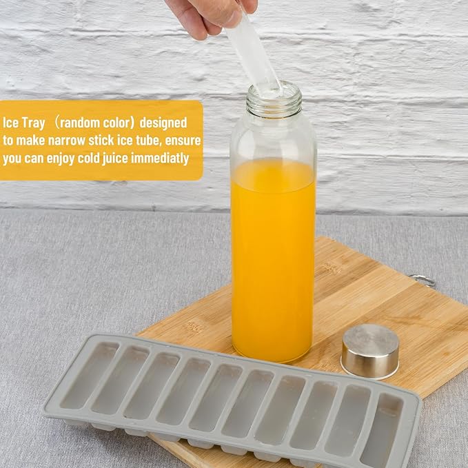 Glass Juice Bottles with Lids for Juicing 18 oz, Reusable Clear Glass Water Bottles with Stainless Steel Airtight Cap for Refrigerator, 100% Leak Proof, BPA Free, Set of 3