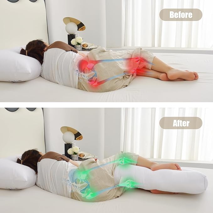 Knee Pillow for Side Sleepers, 4.3 inch Leg Pillow for Sleeping Supportive Hip Pillow Relieves Leg Back Knee Pain, Leg Positioner Pillows, Cotton Fabric,White