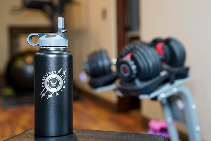 32oz Air Force Stainless Steel Insulated Water Bottle with Engraved USAF Logo - Air Force Gifts for Veterans | Disabled USMC Vet Owned SMALL Business