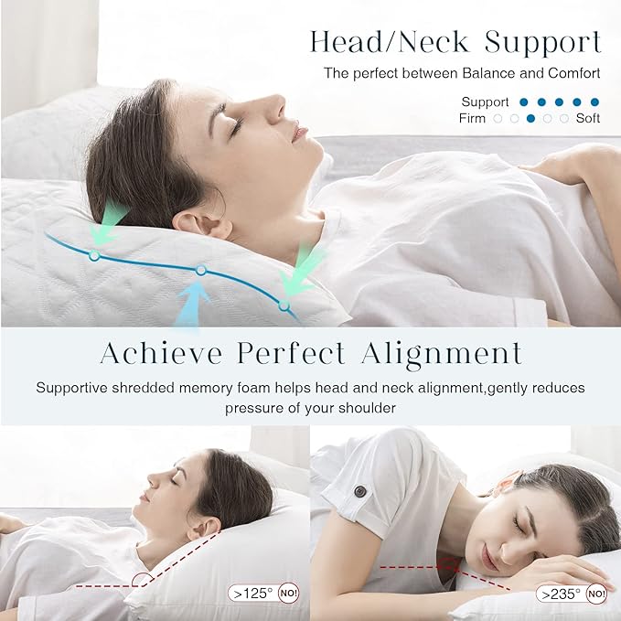 Phantoscope Memory Foam Pillow for Sleeping, Shredded Memory Foam Pillow Cooling Gel for Hot Sleepers, Adjustable Firm Bed Pillows with Bamboo Cover & Cotton Cover, King Size, 1 Pack, Gift Package