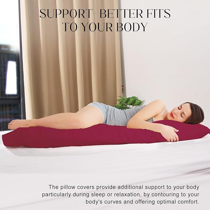 Soft Body Pillow Cover/Pillowcases 60 x 21 Inch, WINKAURA Premium Unique Long Pillow Case for Bed Fits 54x20 Pillow, Envelope Closure, Stylish Wrinkle and Stain Resistant,Wine Red