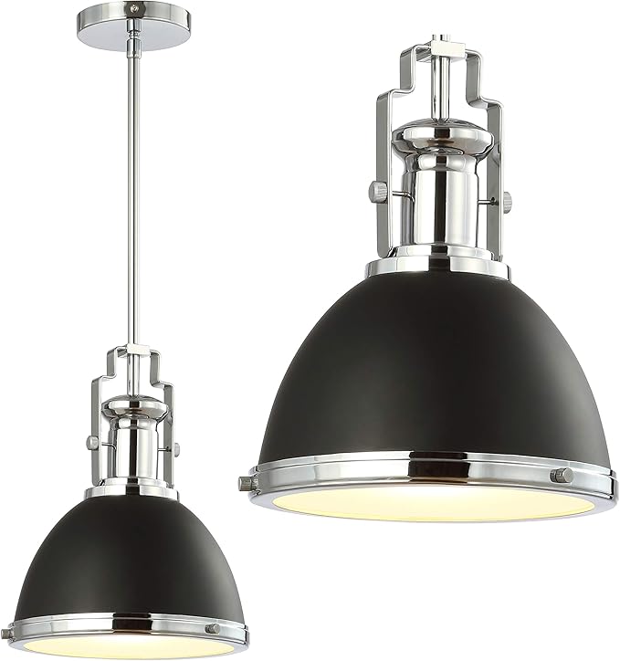 JONATHAN Y JYL9535B Homer 10" Iron/Glass Adjustable Vintage LED Kitchen Pendant for Living Room Bedroom, Bohemian Classic, Black/Chrome