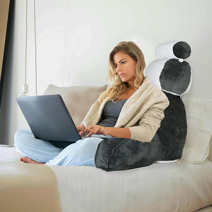 Reading Pillow for Shoulder & Head Support, Back Pillow for Sitting in Bed, Back Support Pillow W/Durable Zippers, Spine-Friendly Curve Design - Cozy, Breathable & Adjustable Sit Up Pillow(Big)