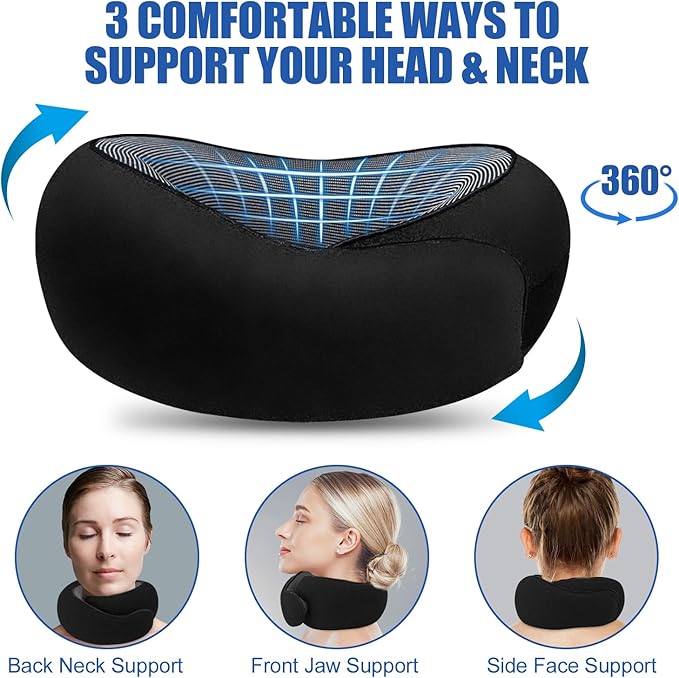 Neck Pillow for Traveling, Soft Airplane Neck Pillow, Memory Foam Travel Neck Pillow, 2024 New Neck Support Travel Pillow for Long Flight, Adjustable Full Surrounding Stowable U-Shaped