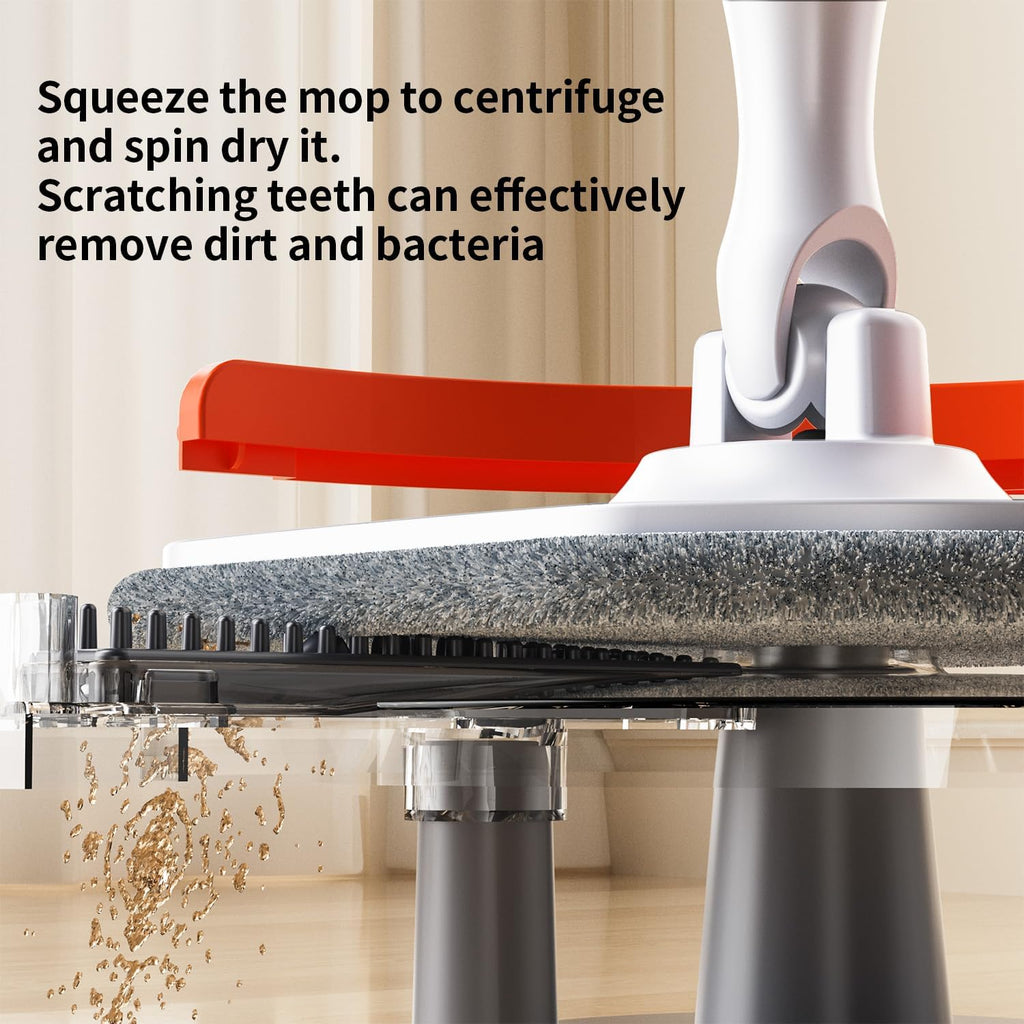 Spin Mop and Bucket with Separate Dirty and Clean Water,360° Spin Mop and Bucket System with Widening Foldable Handle,4 Replaceable Mop Pads,Square Mop for Floor Hardwood Marble Wall Cleaning