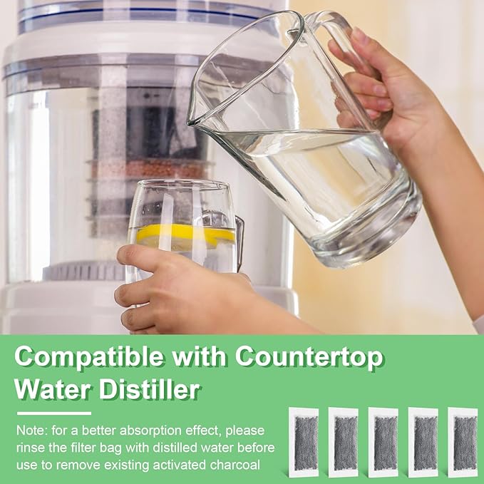 48 Packs Replacement Activated Charcoal Distiller Filters Coconut Shell Activated Carbon Filter Sachets Compatible with Countertop Water Distiller Models