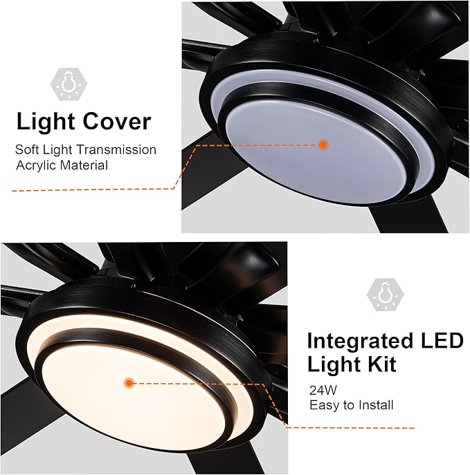 NicBex Ceiling Fan 72 Inch Indoor Modern Ceiling Fans with Integrated LED Light and Remote Control Metal Ceiling Fan with 8 Wood Blades for Living Room, Bedroom, Matte Black